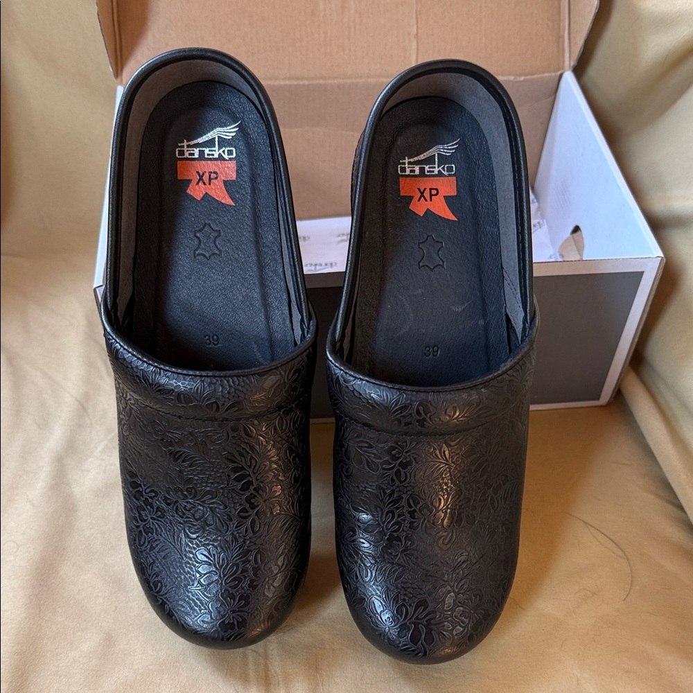 Dansko Black Embossed floral tooled Loafers